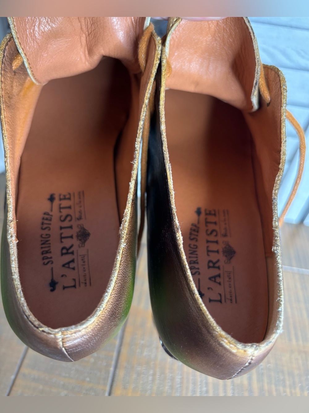 Spring Step L'Artiste Brown Green Ombre Leather Lace Up Oxford Heels Size 41 - Picture 12 of 16